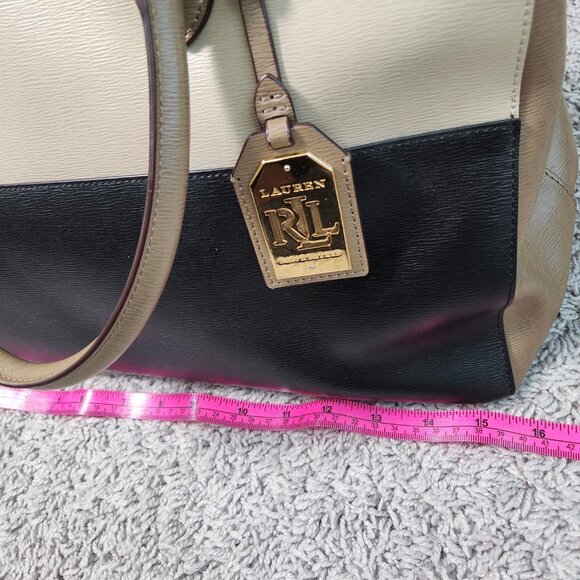 Lauren Ralph Lauren Two-Tone Leather Satchel double zip large - Picture 6 of 7